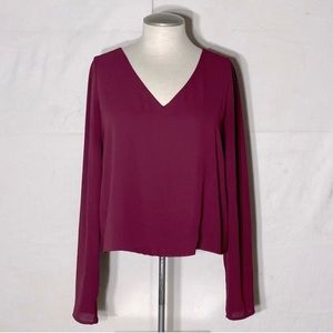 Aritzia Babaton Burgundy V Neck Long Sleeve Blouse M
